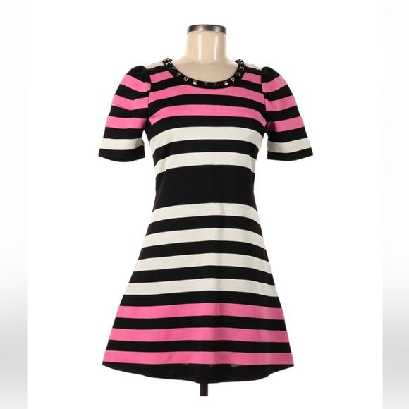 Kistina Dresses & Skirts - Kistini geometric sripe fit and flare silver stud collar dress, size medium